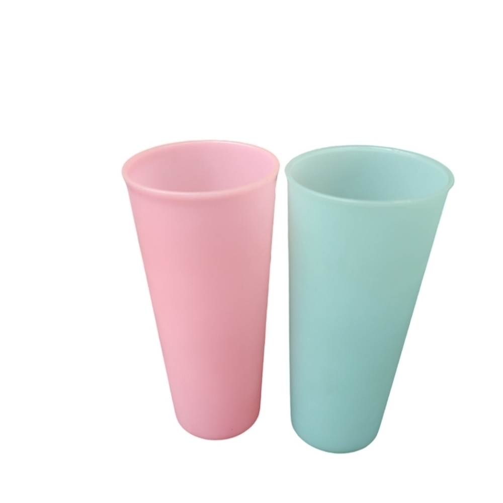 Vintage Tall Tupperware Cups In Sea Glass And Pink Colors